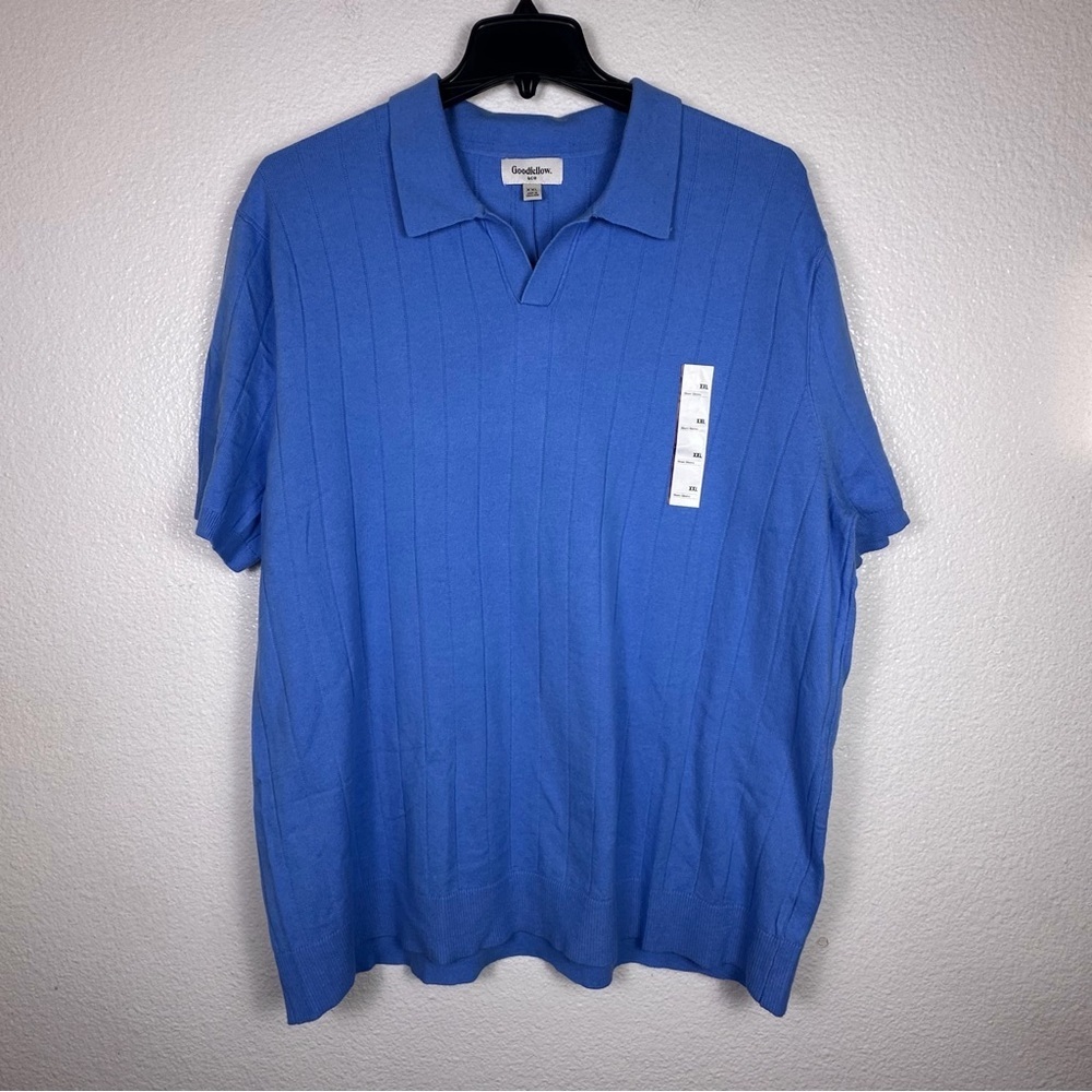 Goodfellow & Co SS Johnny Collar Polo Blue XXL Men's Short Sleeve